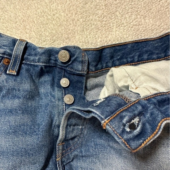 Levi’s 501 Cut Off Jean Shorts Medium Blue Distressed - Picture 9 of 12